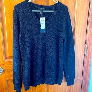 Cashmere Charter club women’s large metallic v-neck sweater. NWT